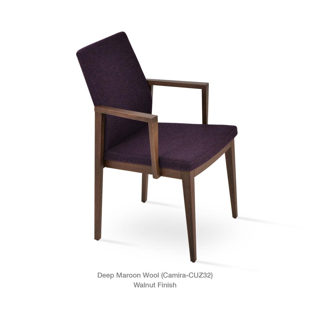 sohoConcept Pasha Wood Arm Chair Fabric Flexible Back in American Walnut